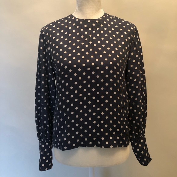 Vintage Navy Polka Dot Blouse - Picture 1 of 3